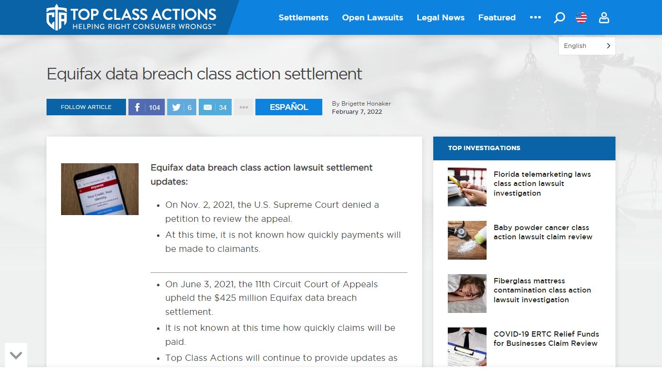 Equifax data breach class action settlement - Top Class Actions